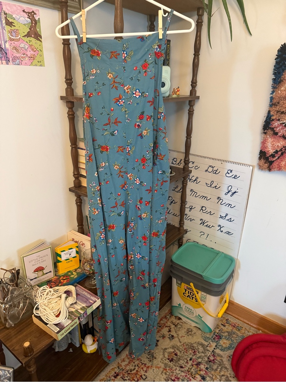 Floral Wide-Leg Jumpsuit in Teal Blue